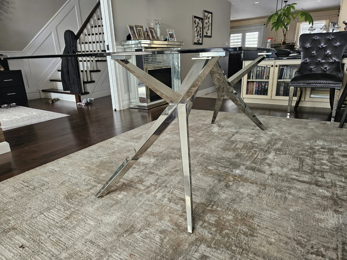 Glass Dining Table with Chrome Base