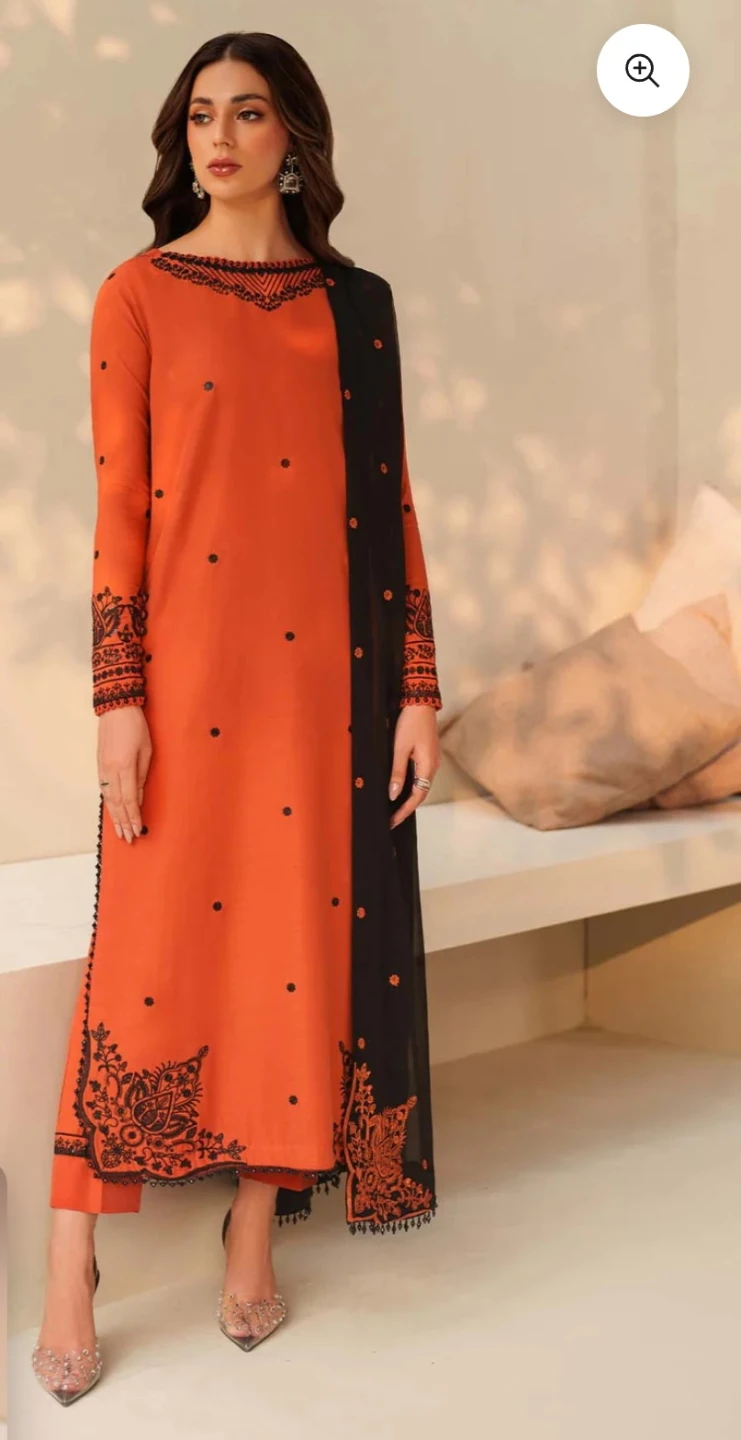 Orange and Black Embroidered Women's Kurti with Dupatta
