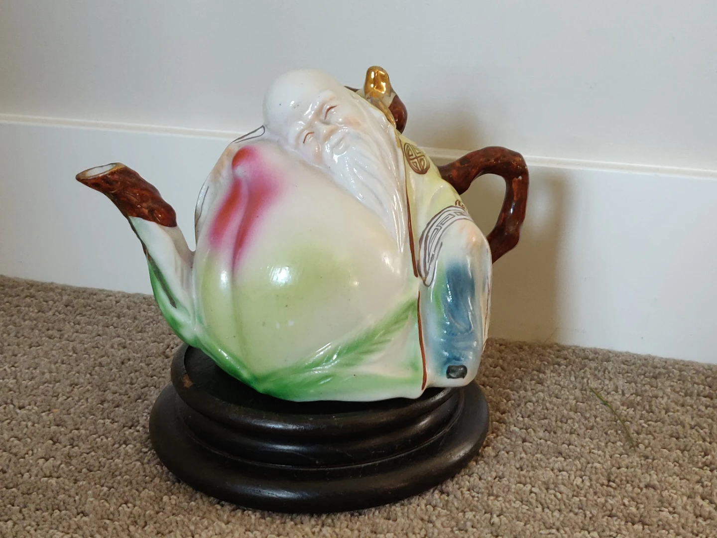 Antique Teapot Shou Xing God of Longevity Peach Fuk Luk Sau