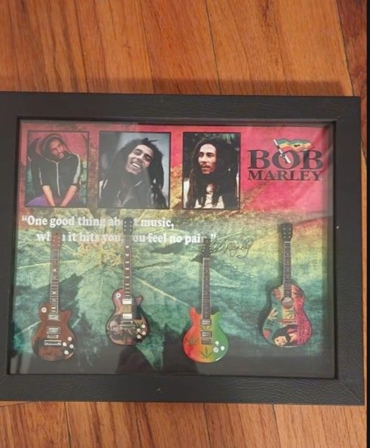 Bob Marley Tribute Shadow Box with Mini Guitars