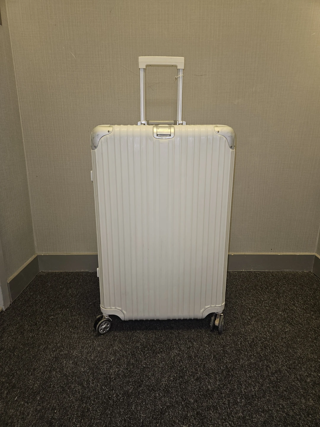 Moving Sale: White Unbranded Aluminum Suitcase 30.8"