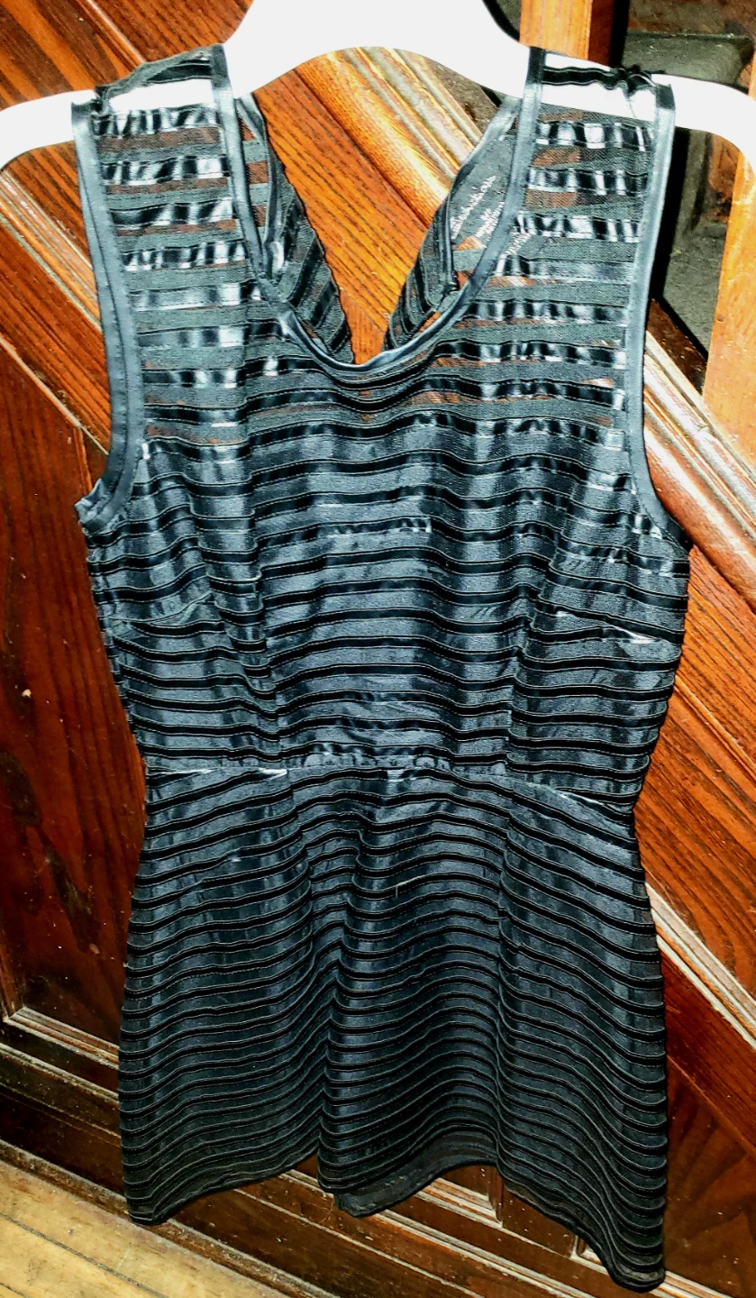Seductions Black Sheer Striped Dress