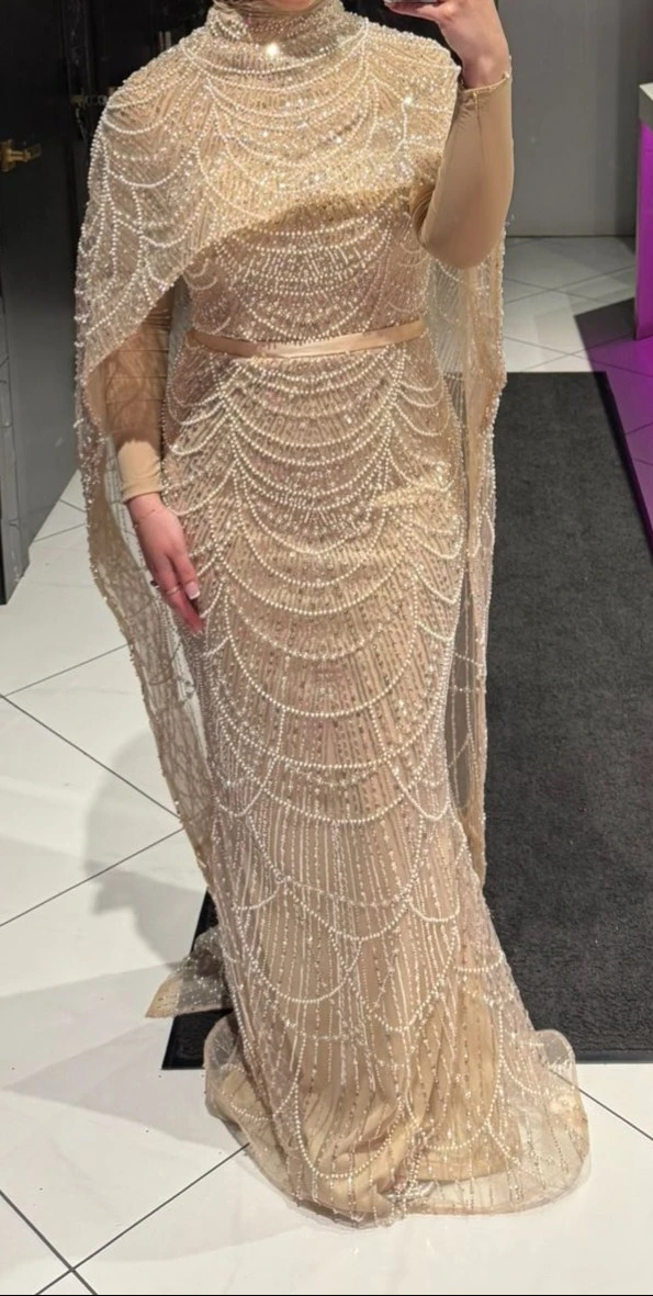 Sparkly Beaded Maxi Dress with Cape - photo 2