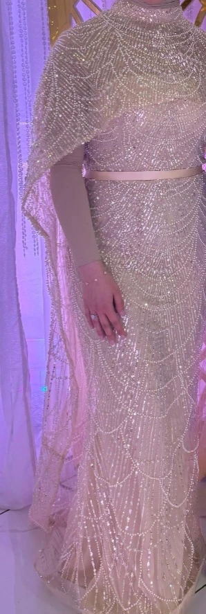 Sparkly Beaded Maxi Dress with Cape - photo 4