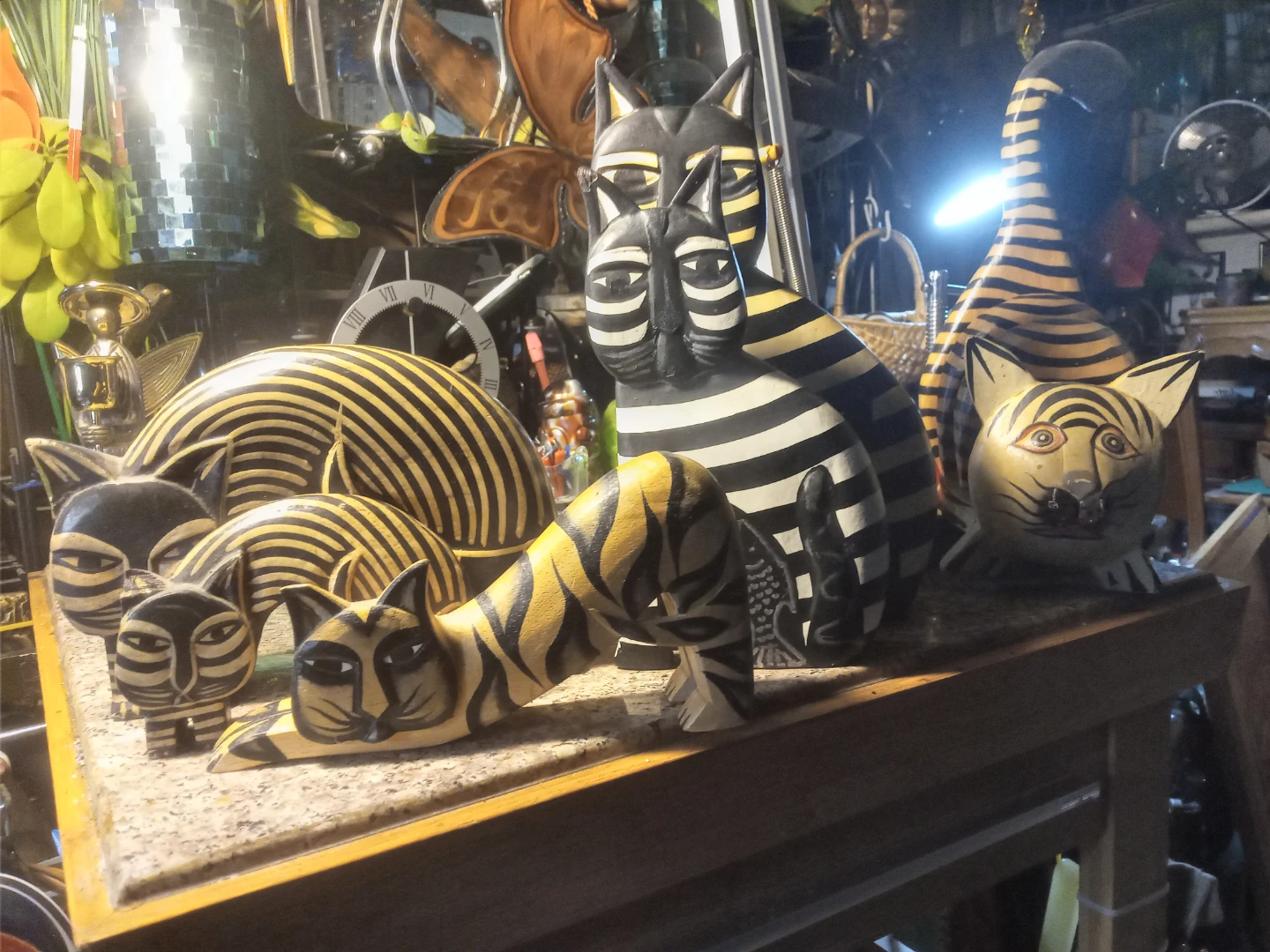 Set of Wooden Cat Figurines