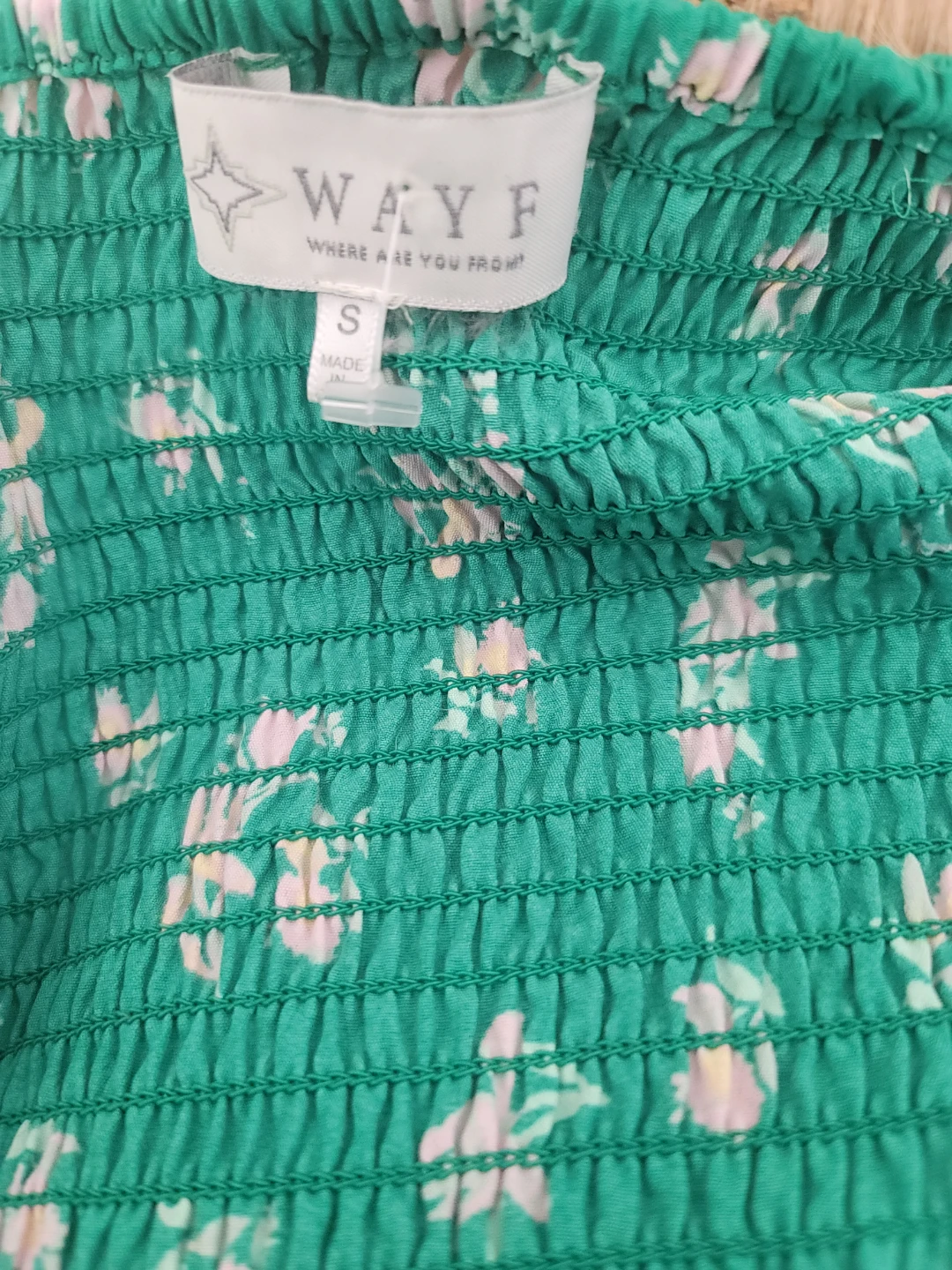 WAYF Long Sleeve Smocked Minidress in green floral Sz S - photo 2