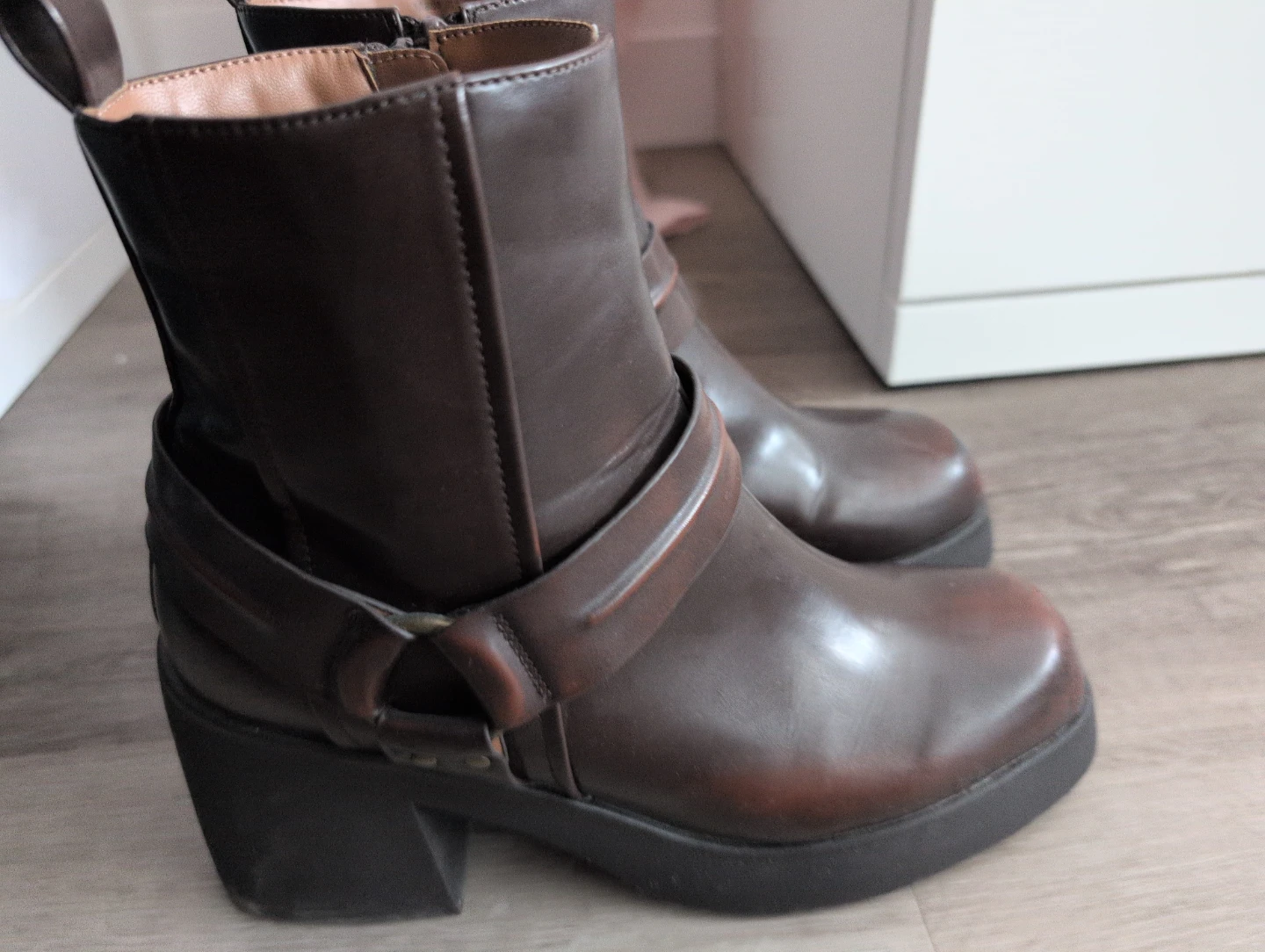Brown Leather Platform Ankle Boots - photo 2
