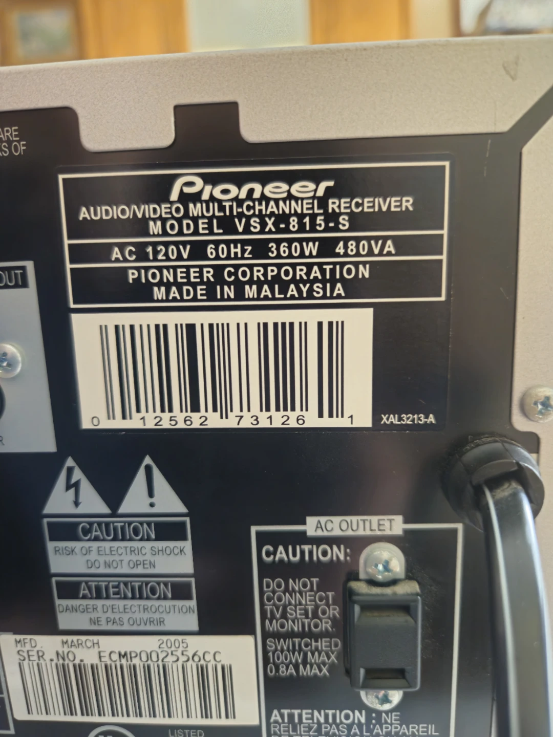 Pioneer VSX-815-S Audio/Video Multi-Channel Receiver