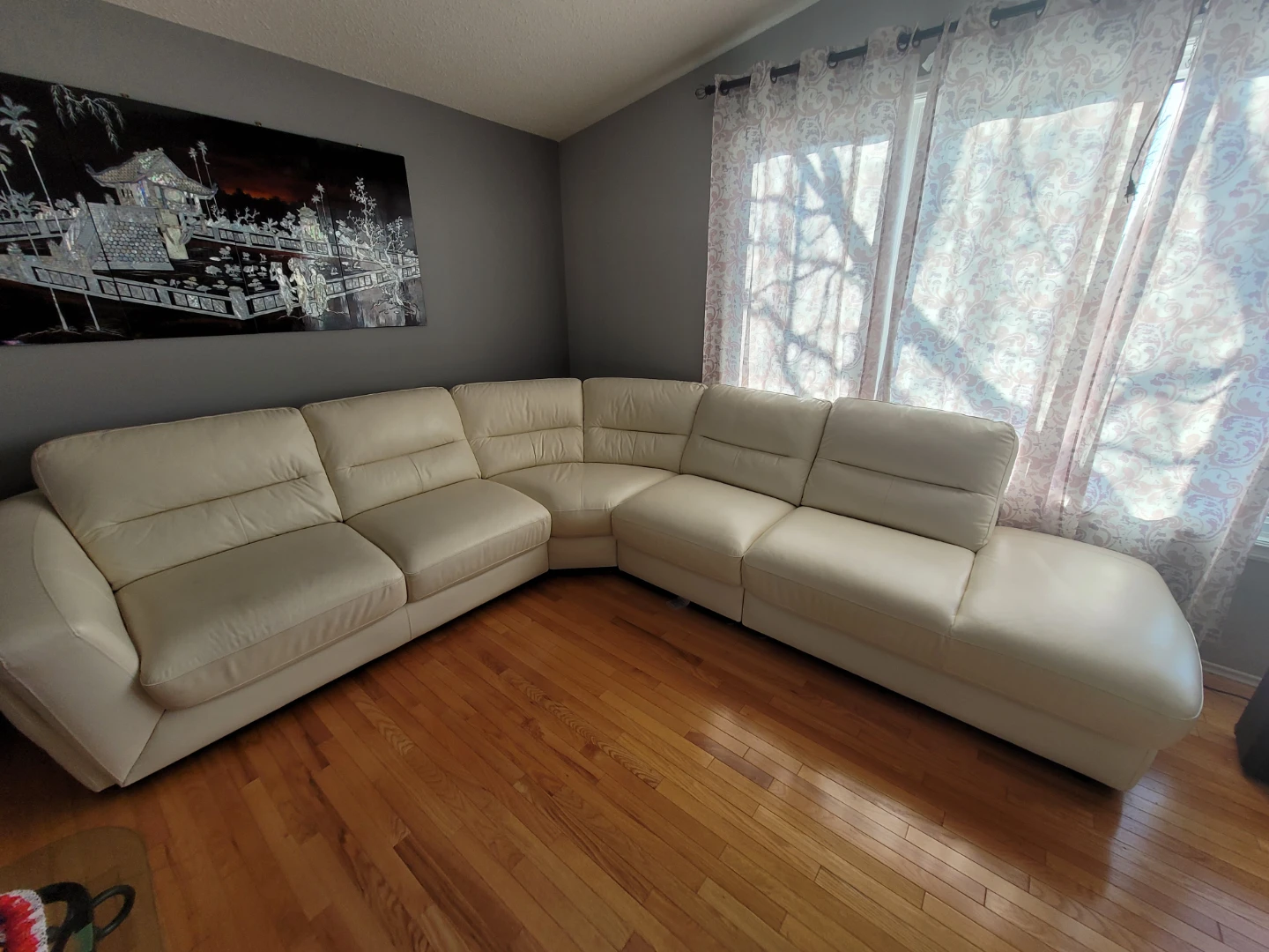Cream Leather Sectional Sofa