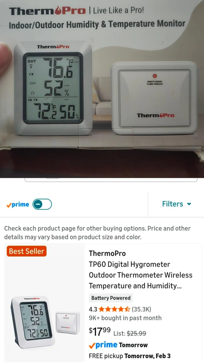 ThermoPro TP60 Digital Hygrometer Outdoor Thermometer