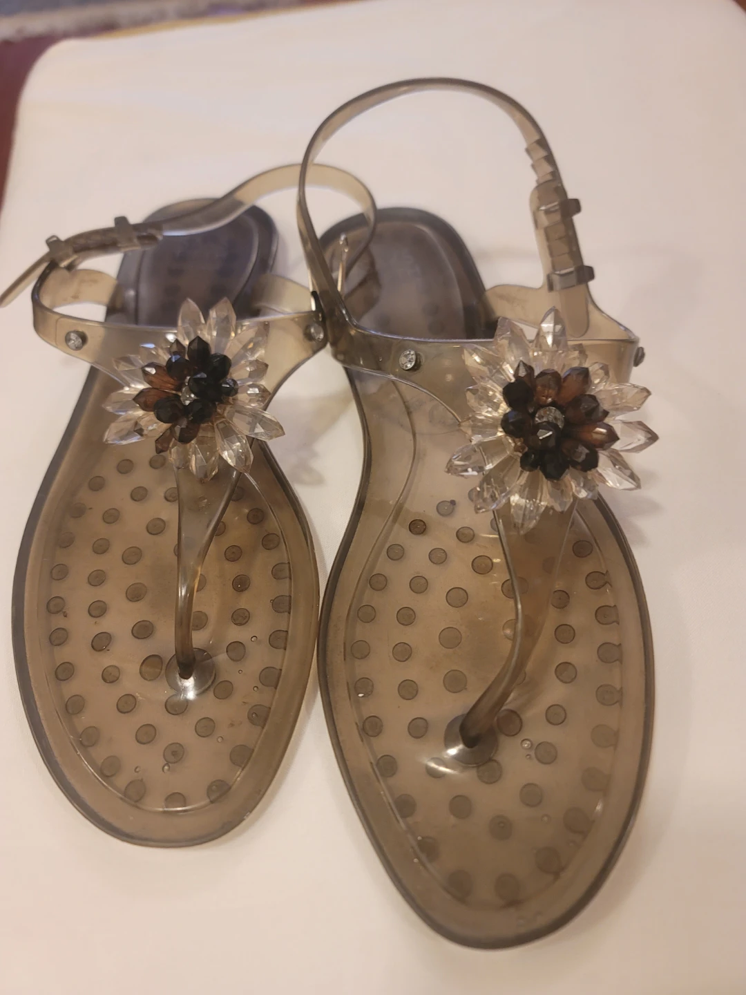 Translucent Jelly Sandals with Flower Embellishment