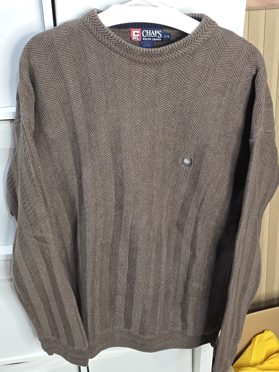 Vintage Chaps Ralph Lauren Sweater Large knit Brown Herringbone - photo 2
