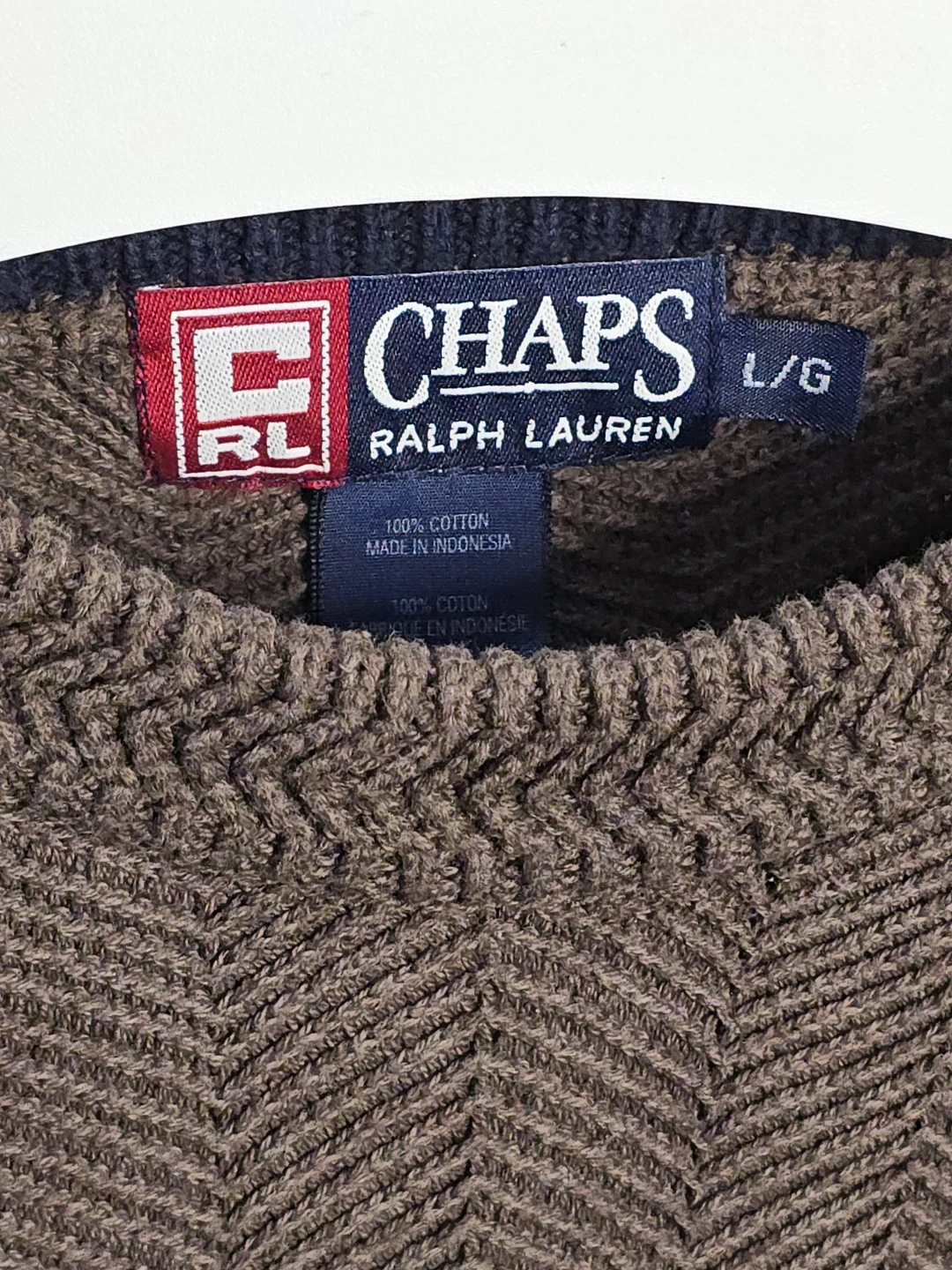 Vintage Chaps Ralph Lauren Sweater Large knit Brown Herringbone - photo 5