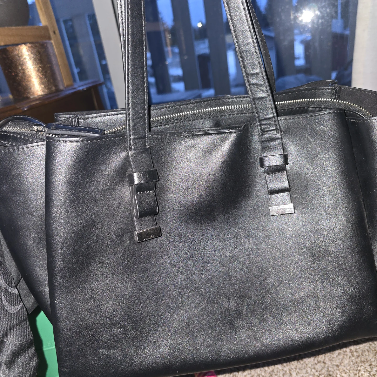 Used Naturalizer Black Faux Leather Tote Bag - photo 2