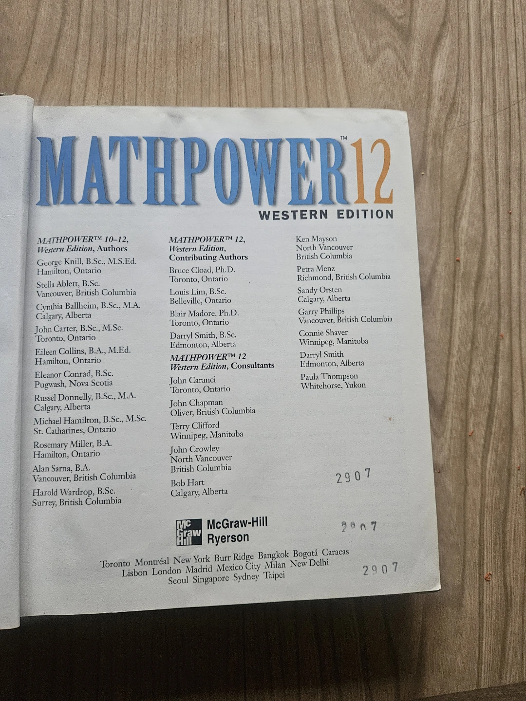 MATHPOWER 12 Western Edition Textbook