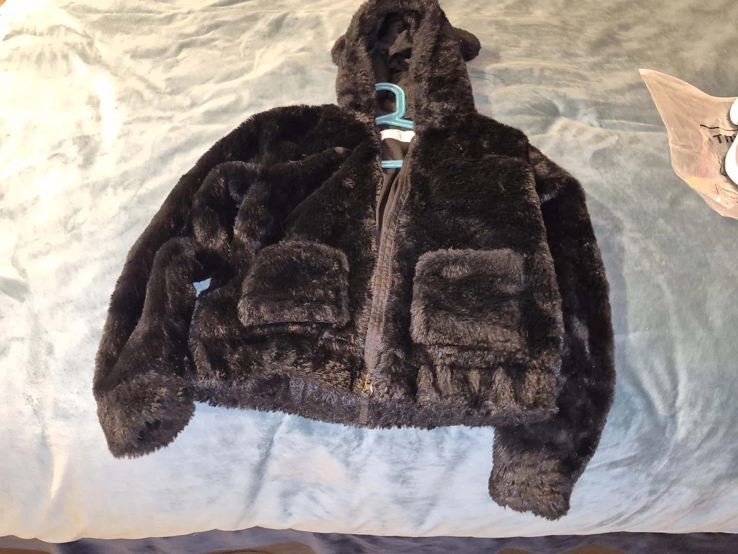 Black Faux Fur Hooded Jacket