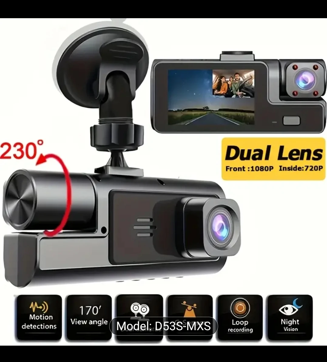 NEW.Dashcam, Dual Lens FULL HD