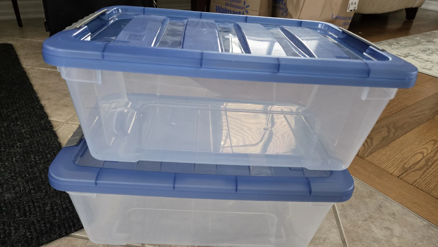 Clear Storage Totes with Blue Lids (2 Pack)