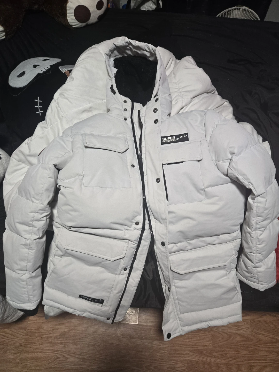 Super Triple Goose Down Parka Jacket - Grey - Size S/P