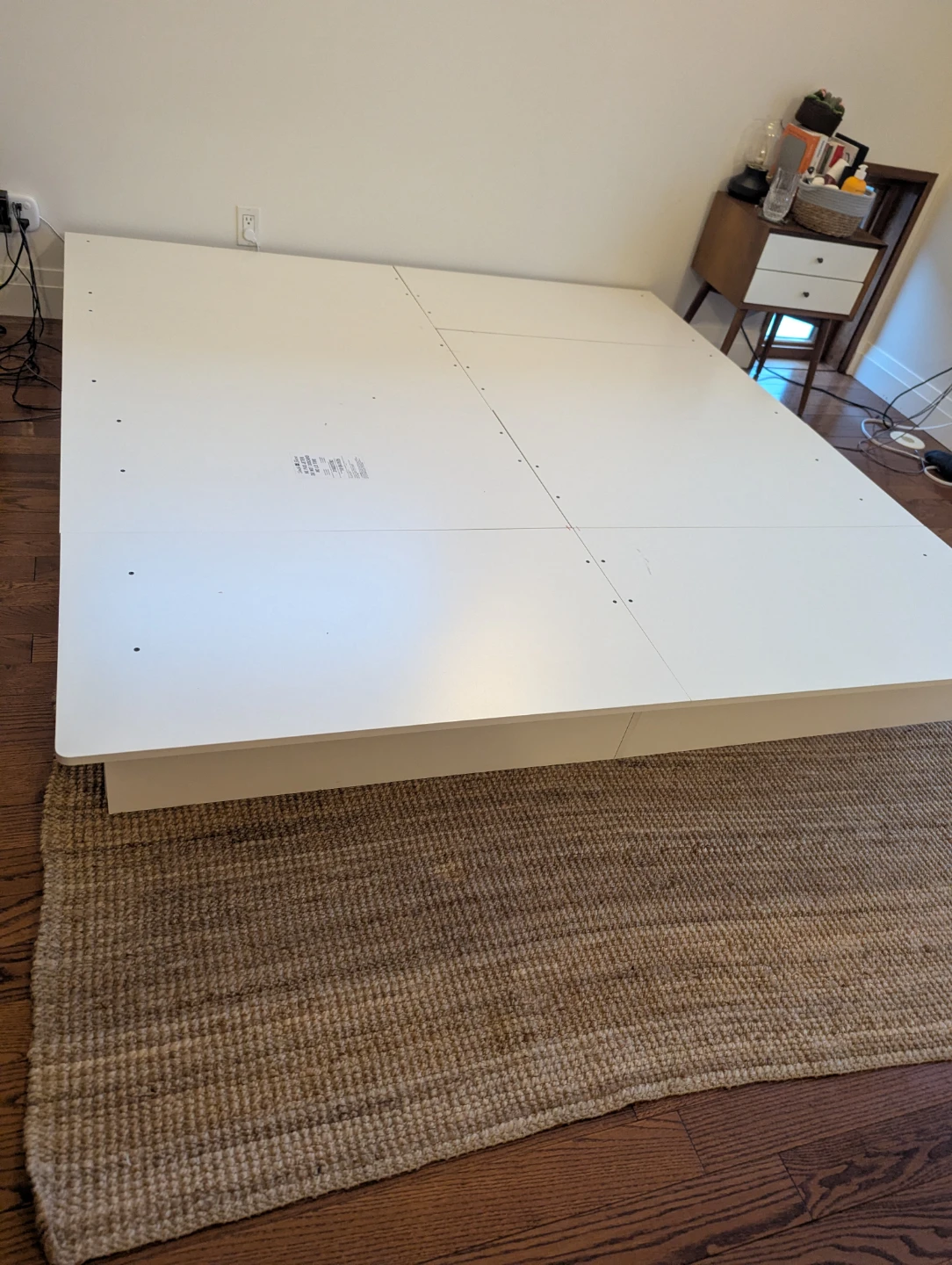 White Platform Queen Bed Frame with Under-Bed Storage Drawers
