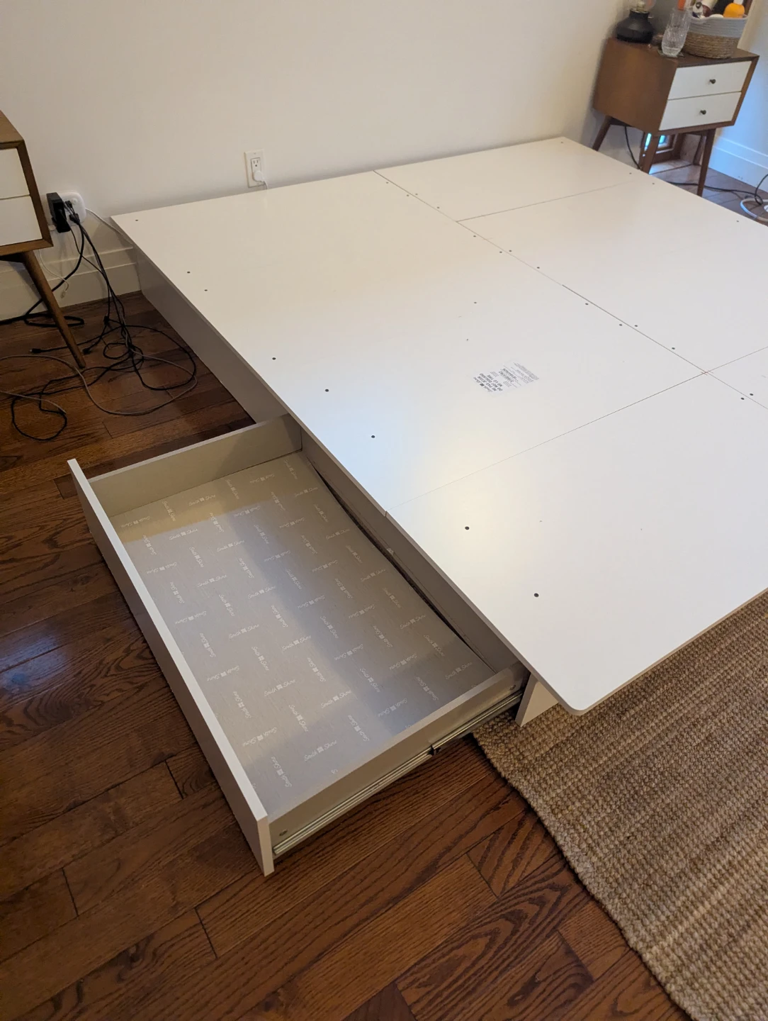 White Platform Queen Bed Frame with Under-Bed Storage Drawers - photo 2