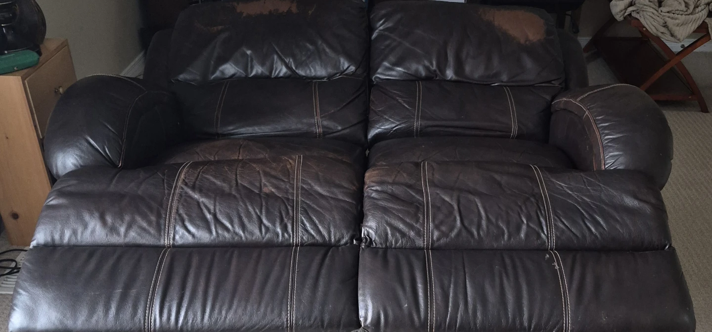 Brown Leather Loveseat Recliner - photo 2