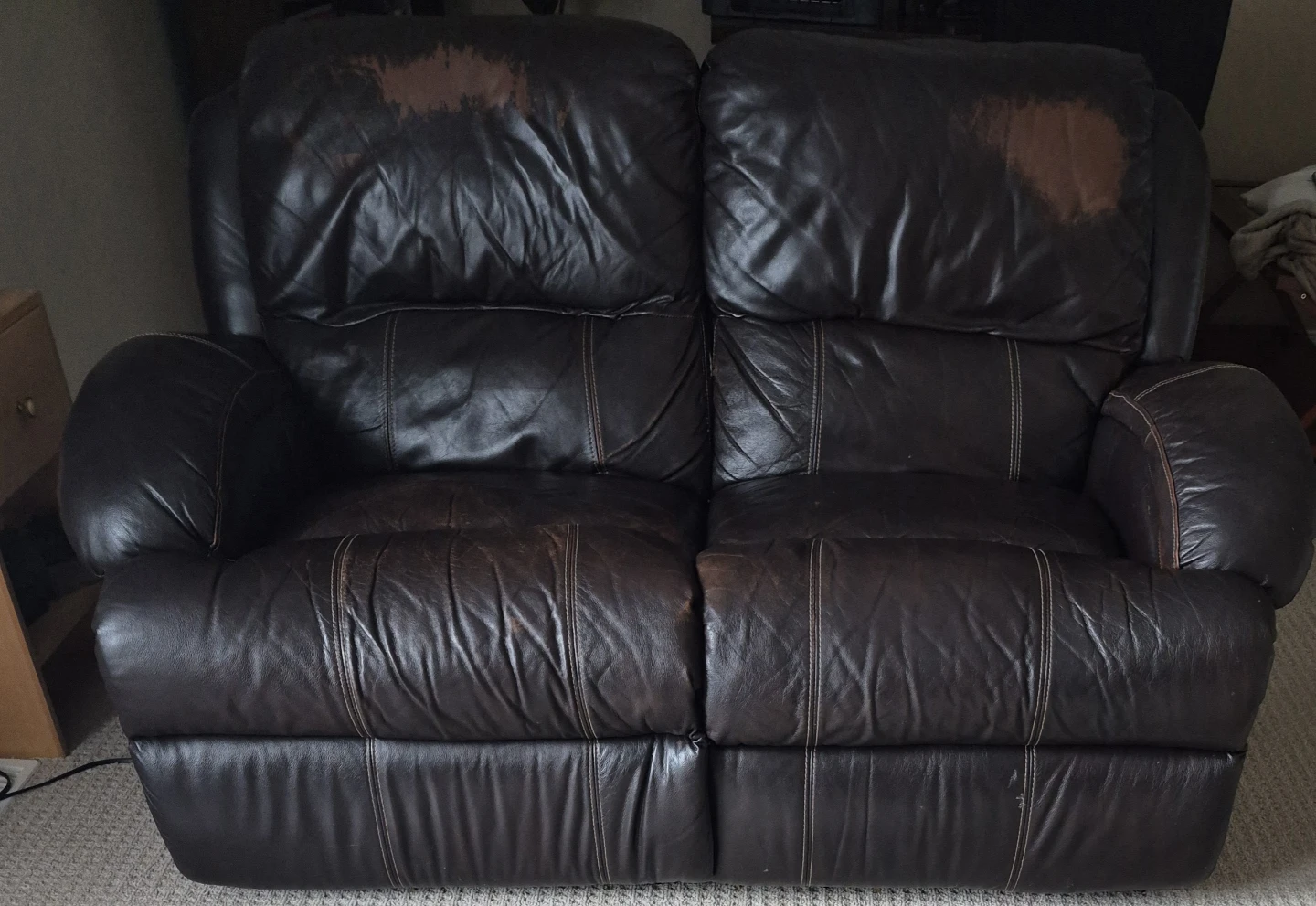 Brown Leather Loveseat Recliner - photo 4