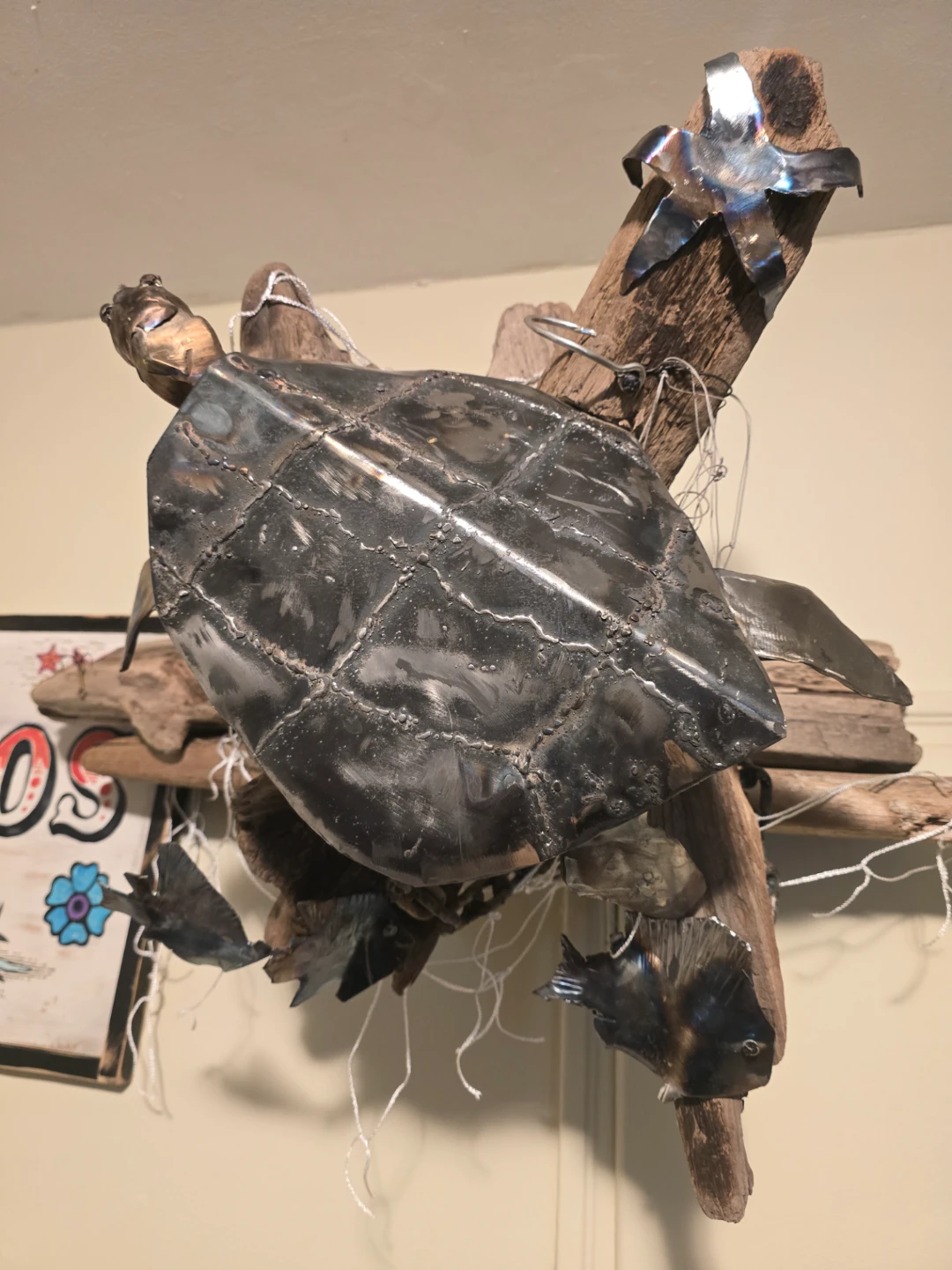 Handmade Metal Turtle Driftwood Sculpture - photo 2