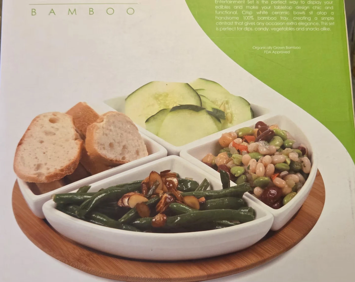 Ceramic and Bamboo Serving Tray Set