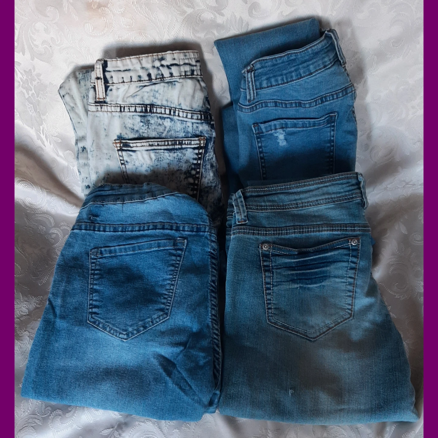 4 Pairs Women's  Bundel Blue Denim Ripped Jeans