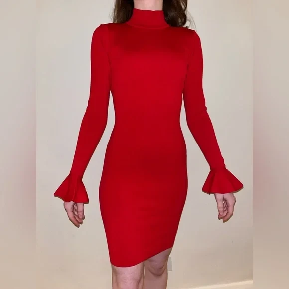 Michael Kors Red Bell Sleeve Mock Neck Dress - photo 2