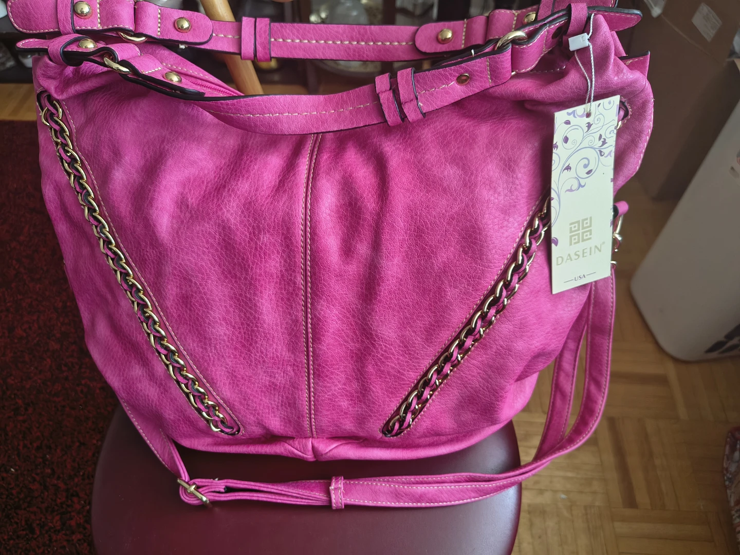 Fuschia pink shoulder bag  with long and short handles New