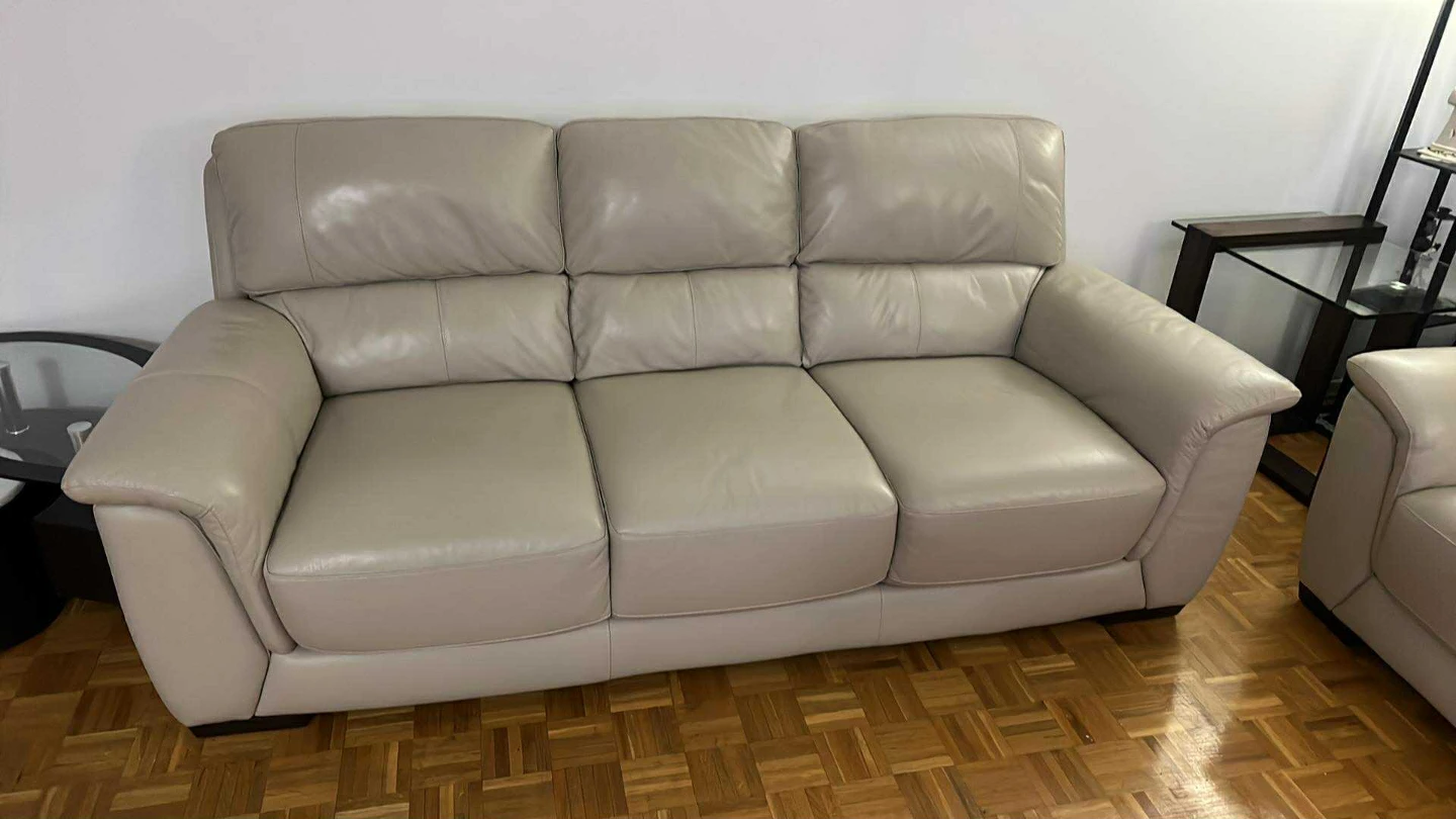 Light Beige Leather Sofa and Loveseat Set