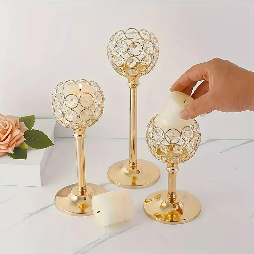 Brabd new in box - Gold Crystal Ball Candle Holders Set - photo 2