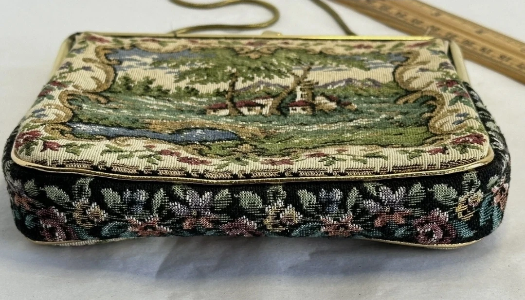 vintage floral petit point tapestry clutch bag  1930s - 1960 🧡 - photo 4