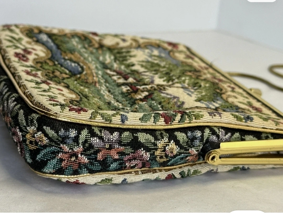 vintage floral petit point tapestry clutch bag  1930s - 1960 🧡 - photo 5