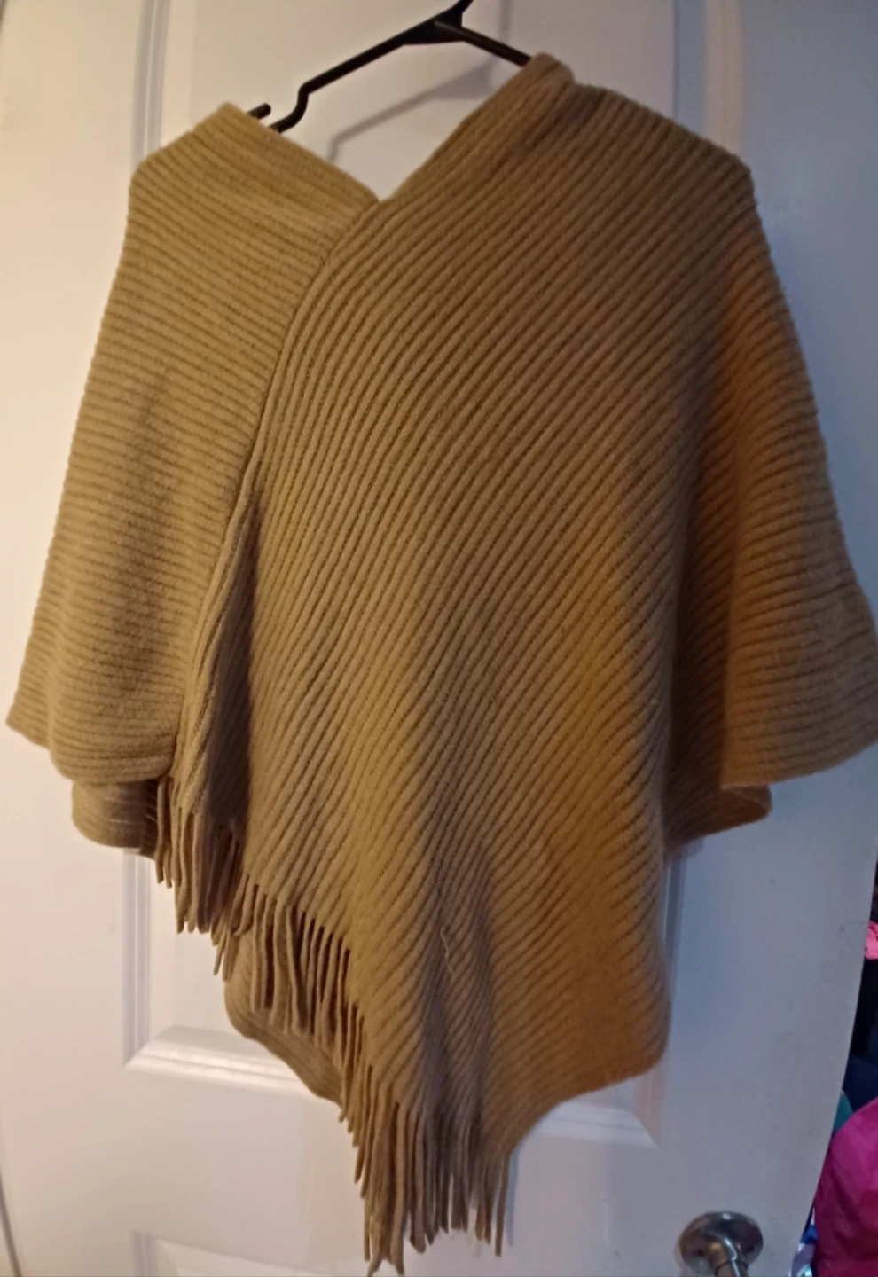 Tan Ribbed Poncho with Fringe 🥕