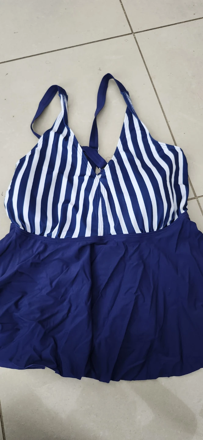 Women's Blue and White Striped Swim Dress