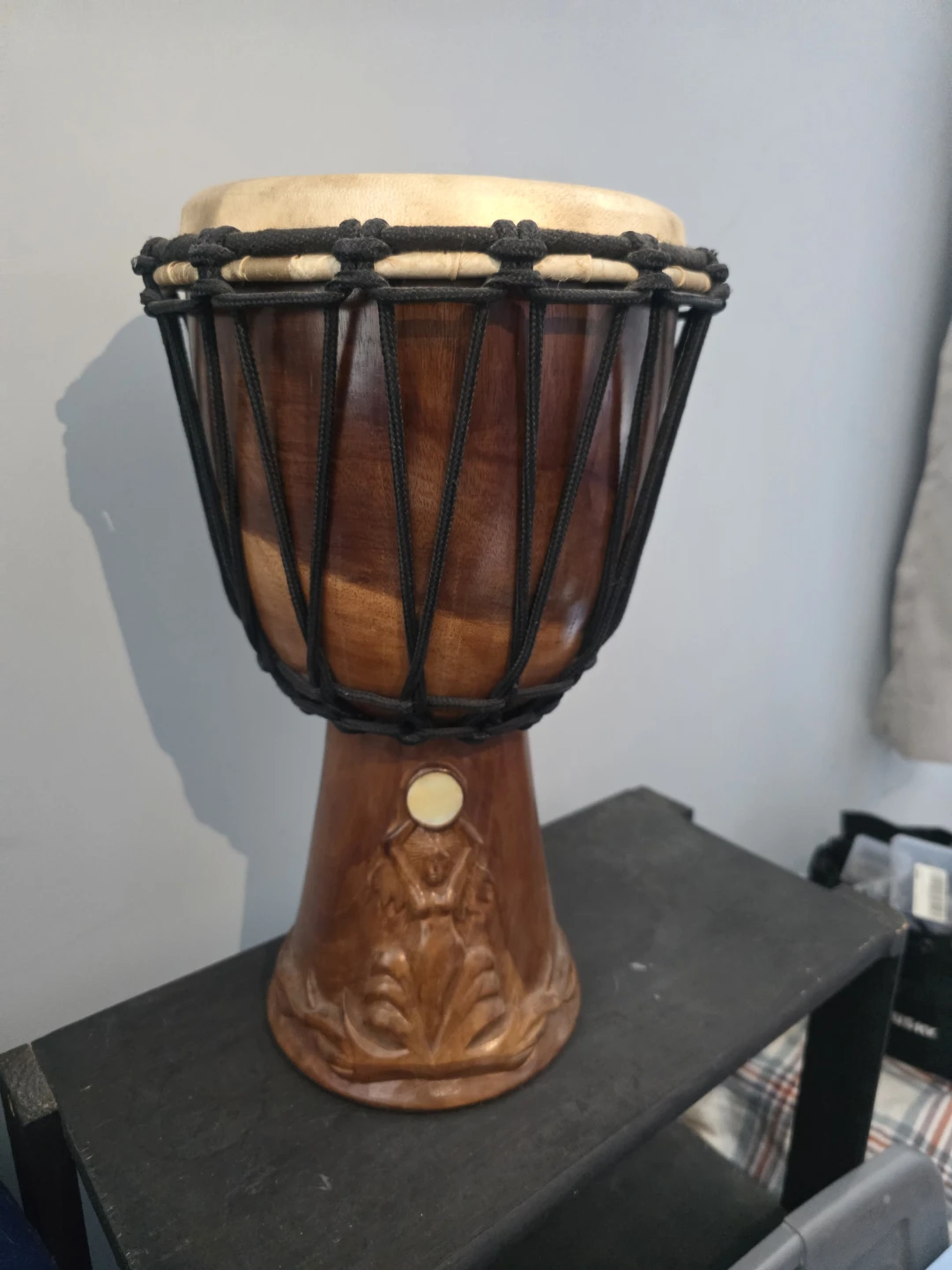 Hand carved Wooden Djembe Drum with Carved Base