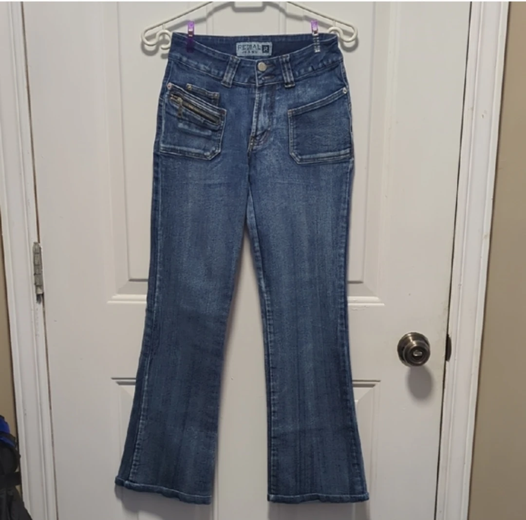 RED|AL JEANS Blue Denim Flare Jeans with Zipper Pockets