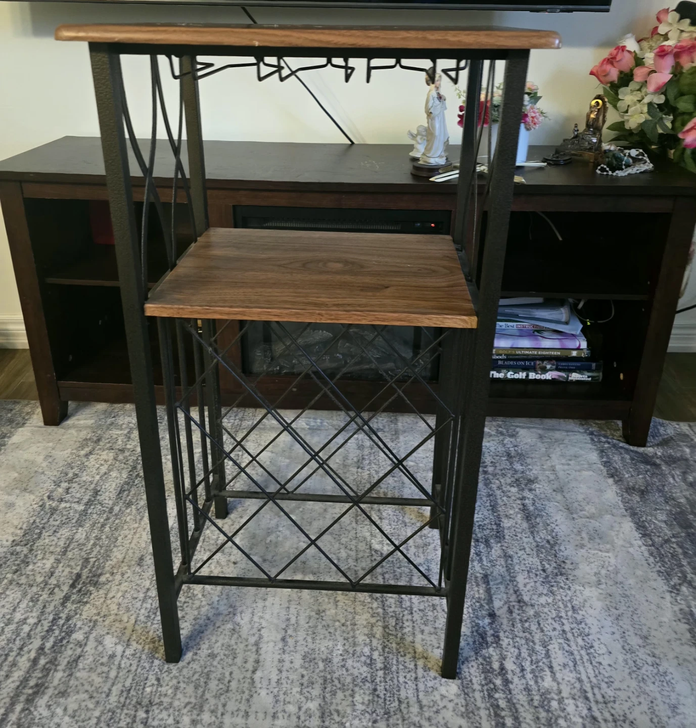 Metal and Wood Wine Rack Stand