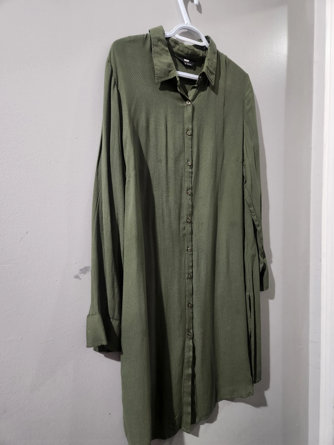 ASOS DESIGN Textured Oversized Midi Shirt Dress Khaki Green