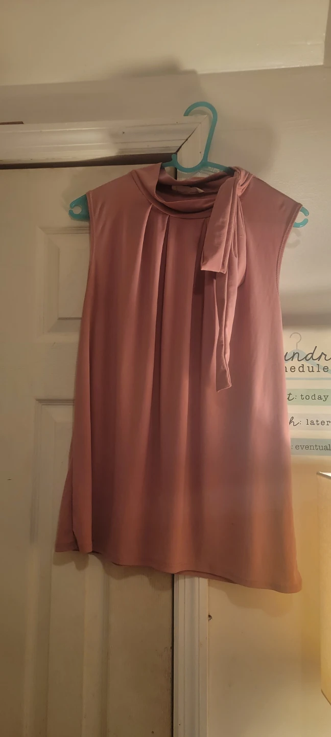 Pink Sleeveless Mock Neck Bow Blouse