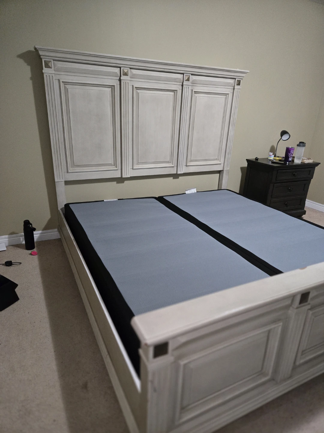 California King Wooden Panel Bed Frame with box spring - photo 3