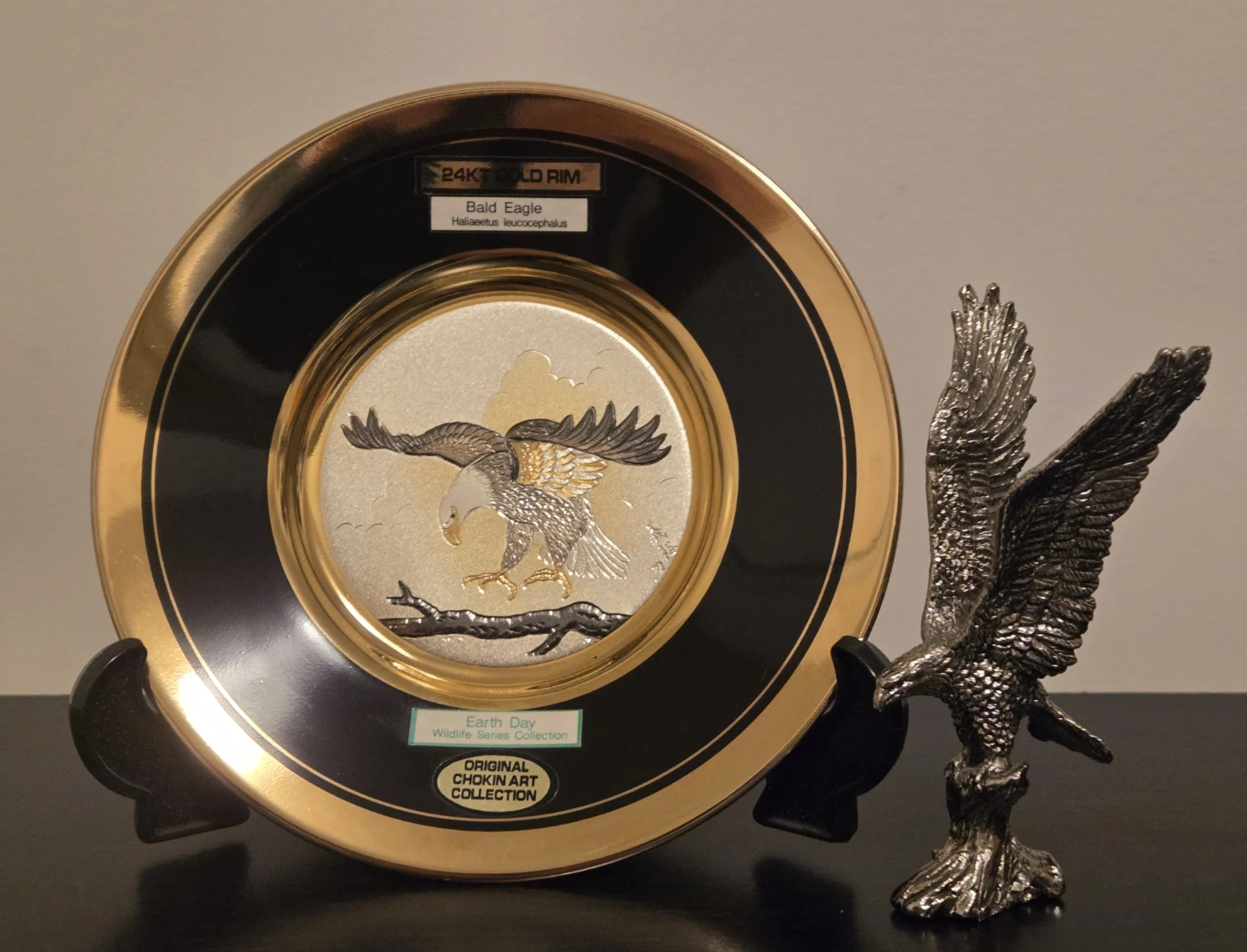 Original Chokin Art Collection Bald Eagle Plate and Figurine - photo 2