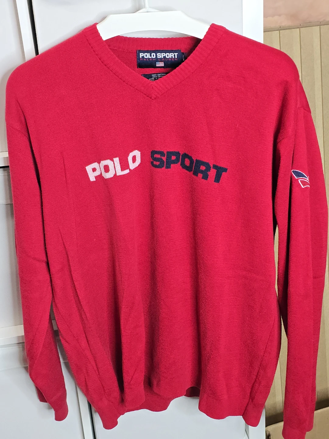 Vintage 90s  Polo Sport Ralph Lauren Red V-Neck Sweater