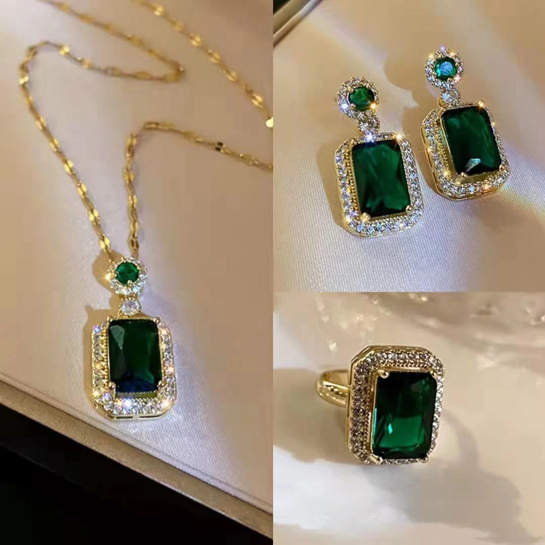 Green Gemstone Necklace,Earring and Ring