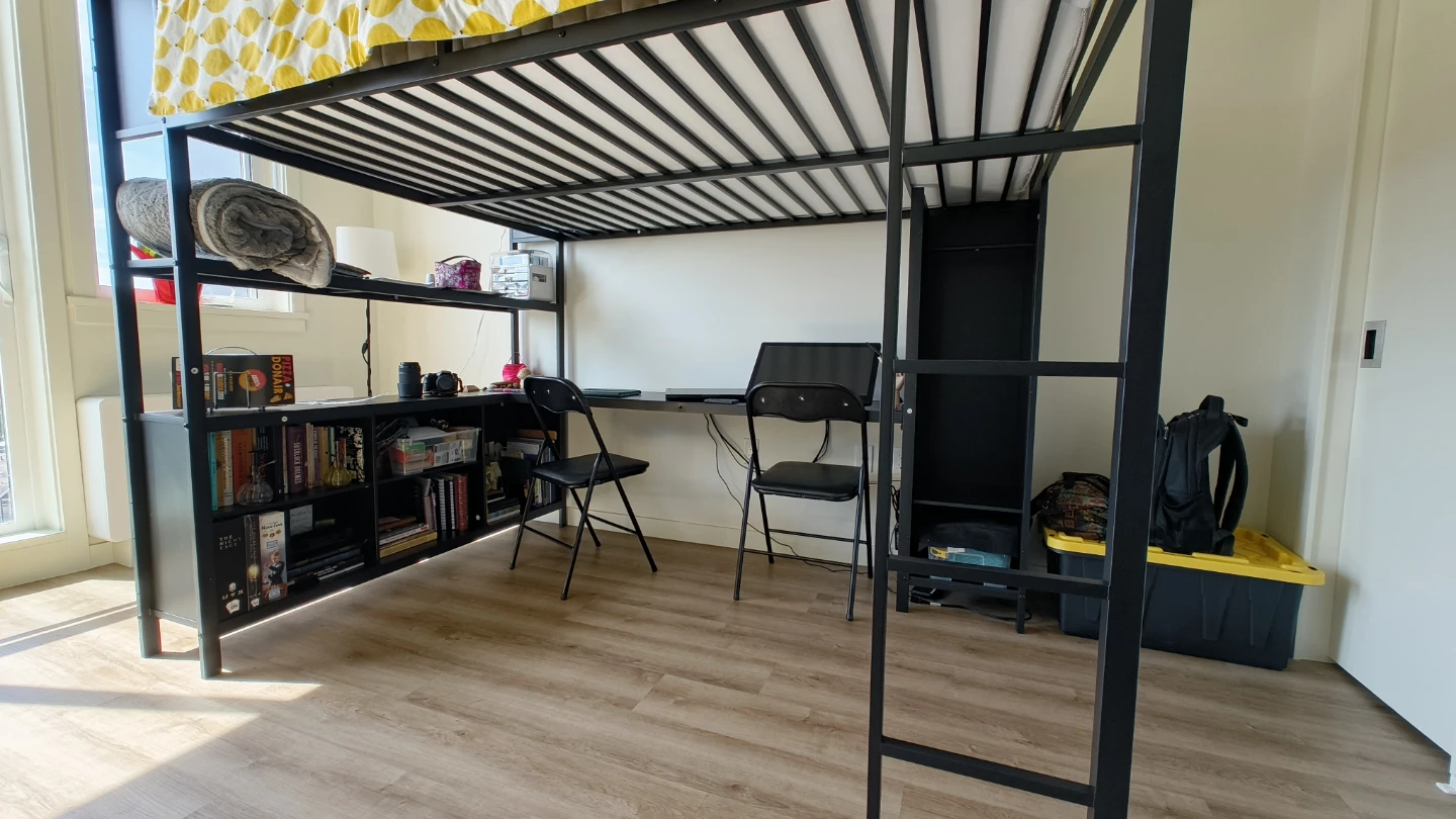 Black Metal Loft Bed with Desk and Shelving - photo 4