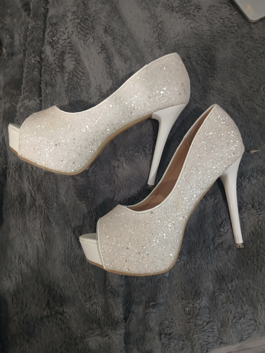 White Glitter Peep-Toe Heels - Size 8 - photo 2