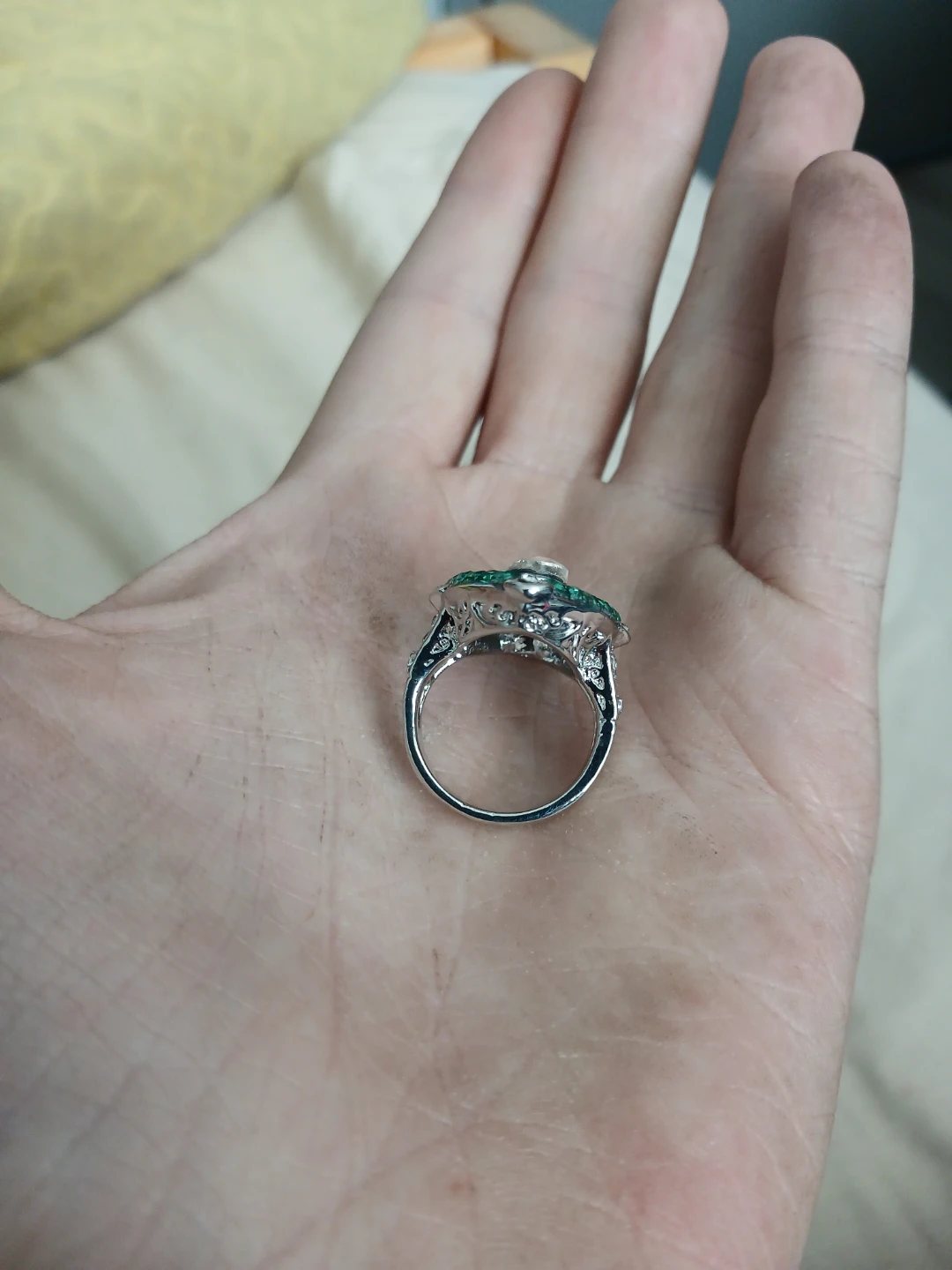 925 Silver Synthetic Emerald And Cubic Zirconia Ring - photo 5